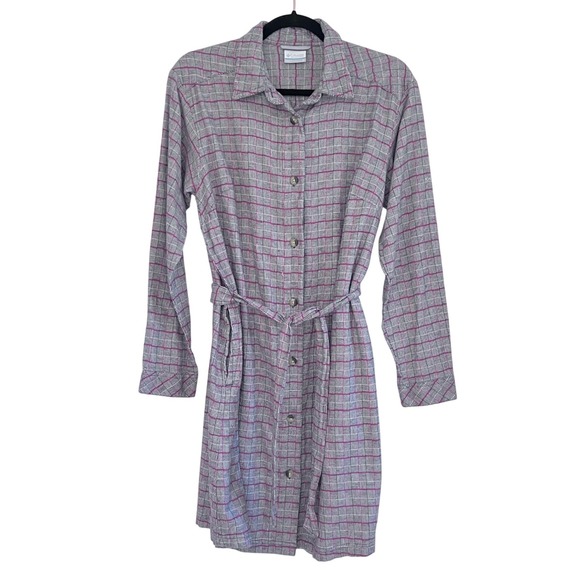 Columbia Holly Hideaway Plaid Flannel Shirt Dress Belted Women's Medium - Picture 3 of 12